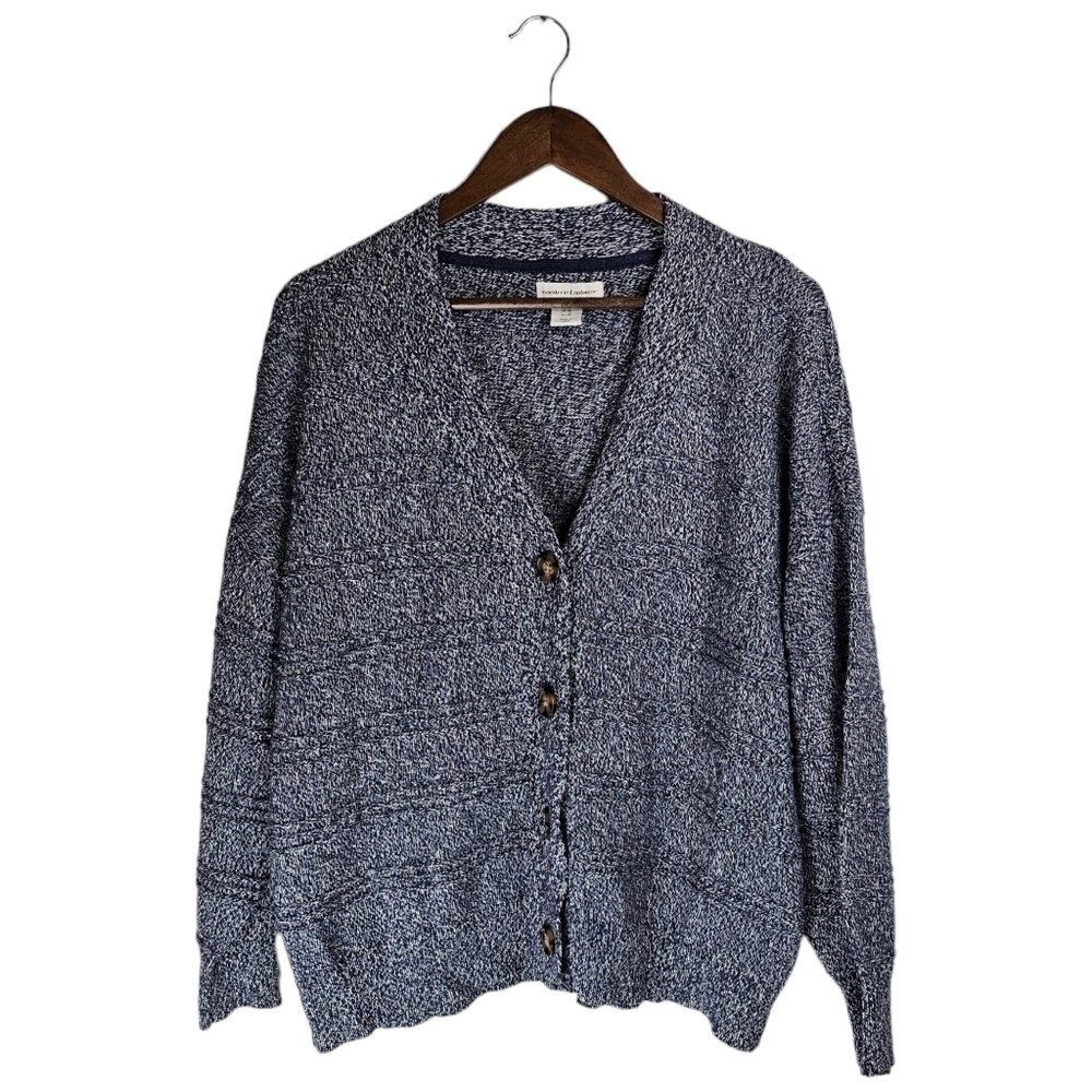 Cupcakes and Cashmere Navy Blue Knit Cardigan Button Up Sz XL